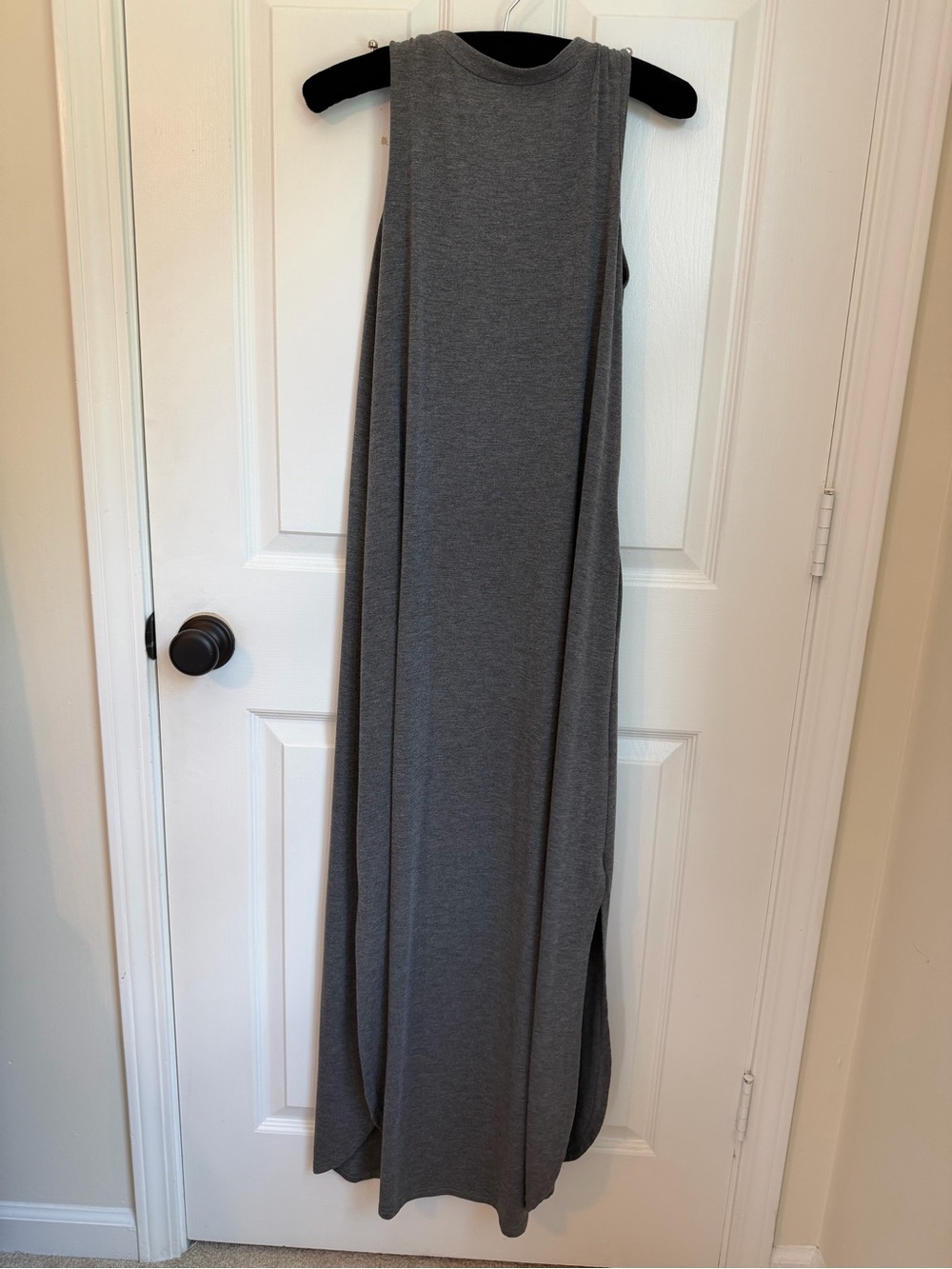 Gray Maxi Dress - Sleeveless Casual Long Dresses Split Maxi Dress with Pockets S